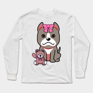 Funny Grey dog is holding a teddy bear Long Sleeve T-Shirt